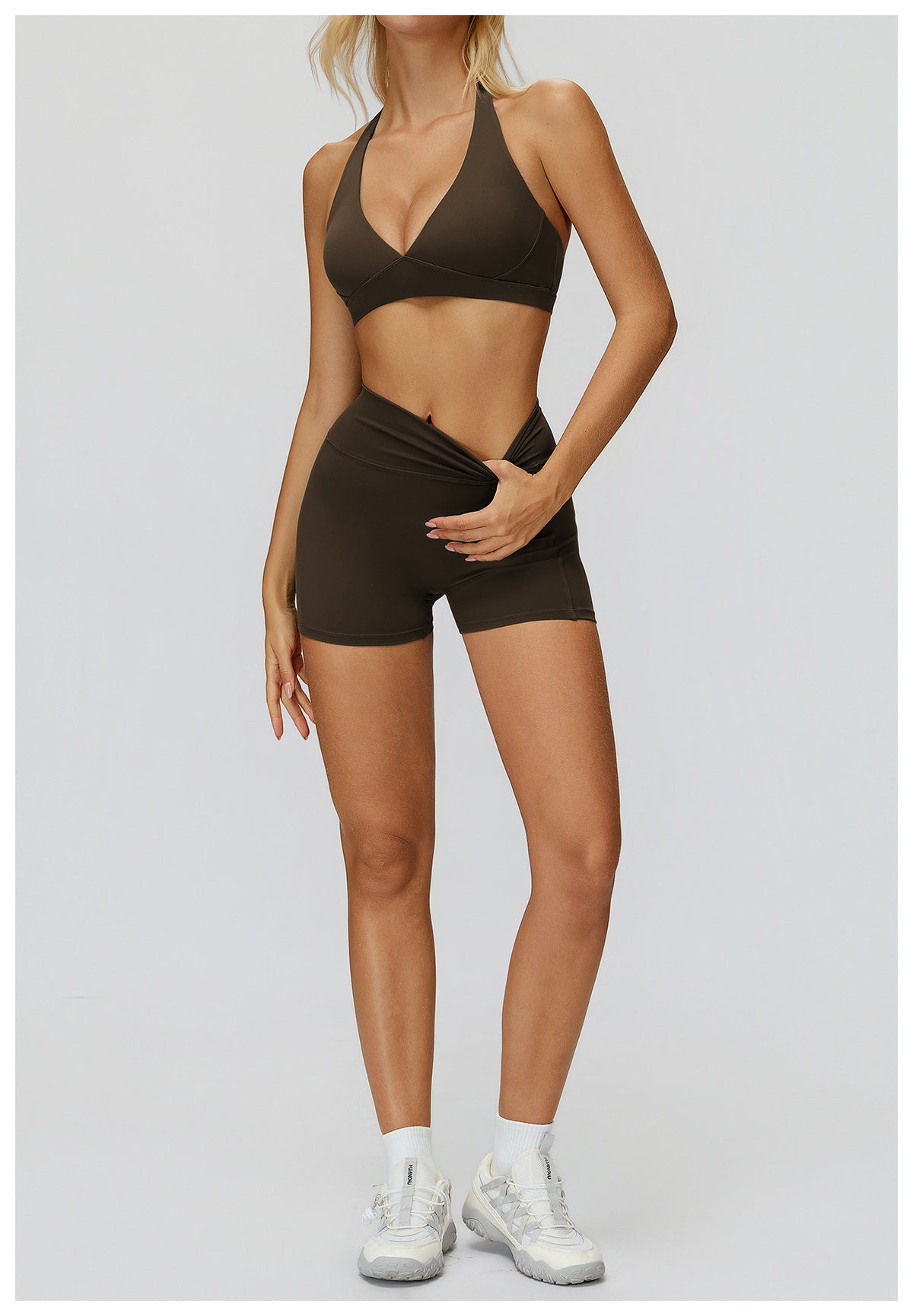 Brushed Yoga Shorts High Waist Pleated Slimming Tight Shorts Women Outdoor Running Sports Workout Clothes